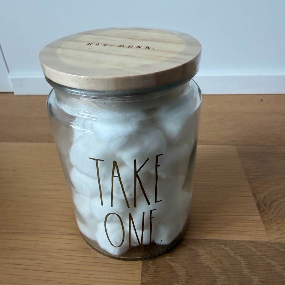 Rae Dunn White Cotton Ball Jar with Wooden Lid - New Sealed